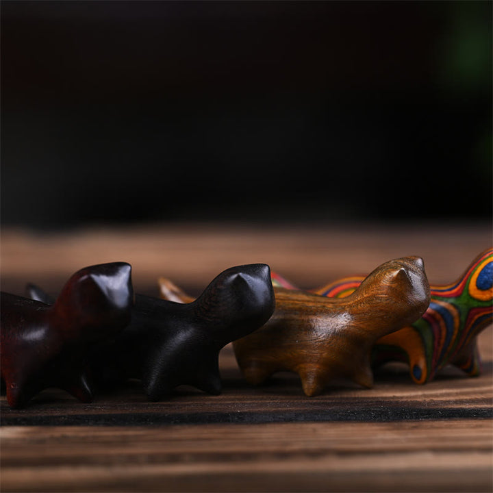 Buddha Stones Green Sandalwood Small Leaf Red Sandalwood Ebony Wood Rainbow Wood Lucky Mini Walking Cat Positive Decoration - image 21
