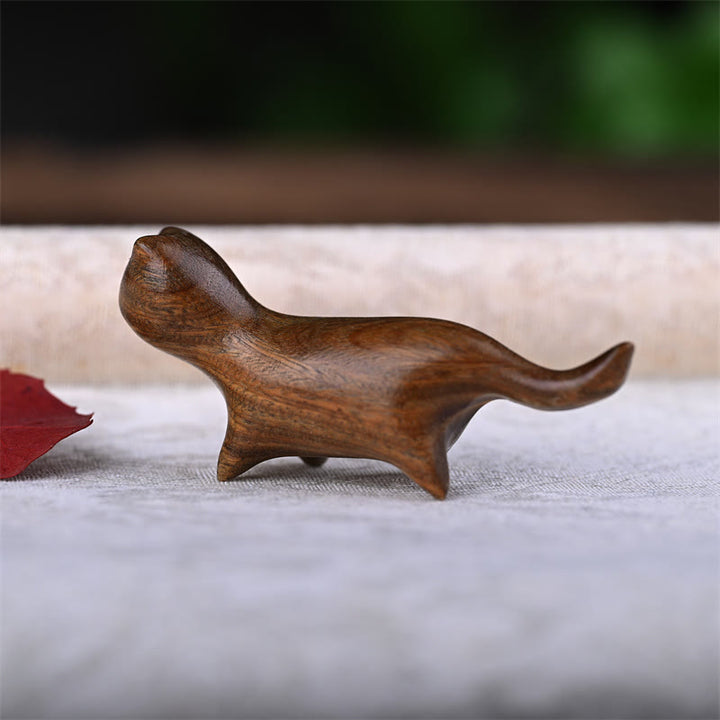 Buddha Stones Green Sandalwood Small Leaf Red Sandalwood Ebony Wood Rainbow Wood Lucky Mini Walking Cat Positive Decoration - image 5