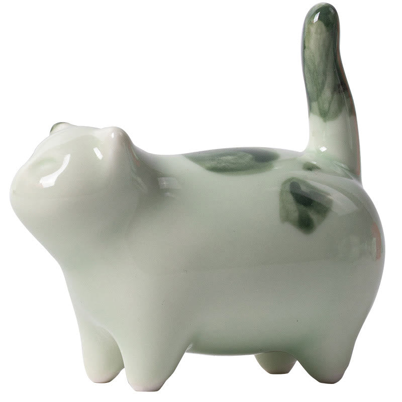 Buddha Stones Mini Lucky Cute Spotted Standing Cat Sleeping Kitten Ceramic Figurine Decoration - image 12