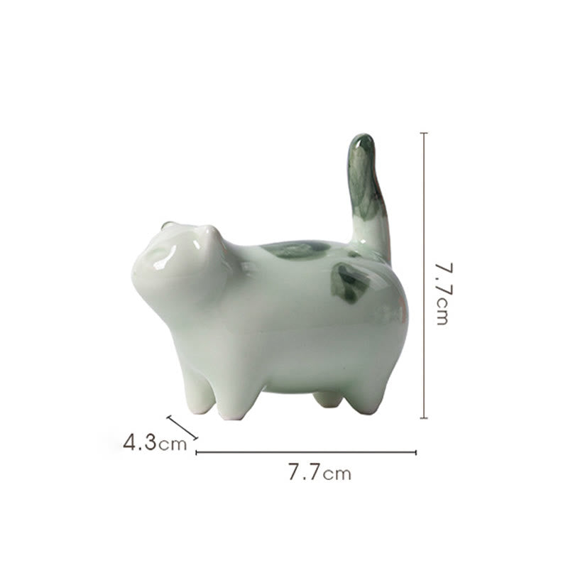Buddha Stones Mini Lucky Cute Spotted Standing Cat Sleeping Kitten Ceramic Figurine Decoration - image 12