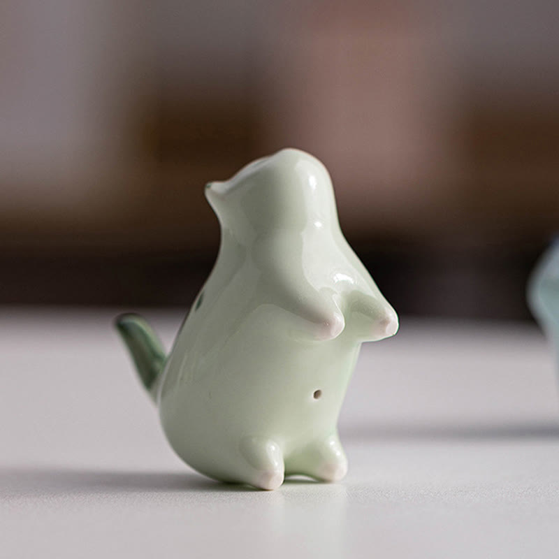 Buddha Stones Mini Lucky Cute Spotted Standing Cat Sleeping Kitten Ceramic Figurine Decoration - image 4