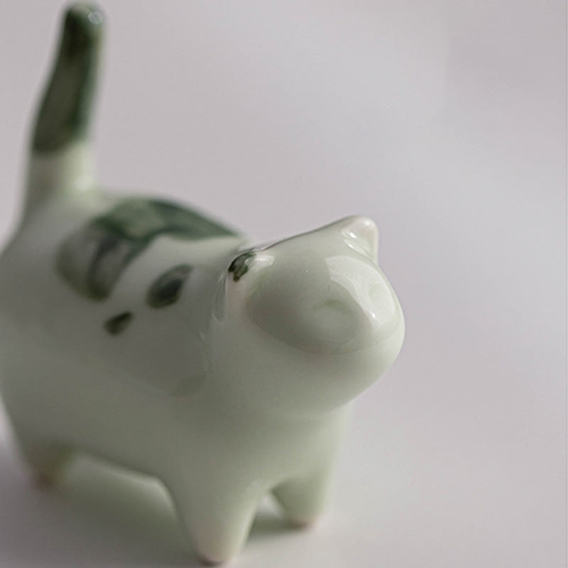 Buddha Stones Mini Lucky Cute Spotted Standing Cat Sleeping Kitten Ceramic Figurine Decoration - image 10