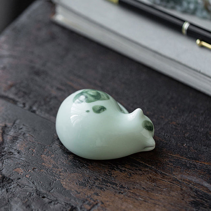 Buddha Stones Mini Lucky Cute Spotted Standing Cat Sleeping Kitten Ceramic Figurine Decoration - image 21