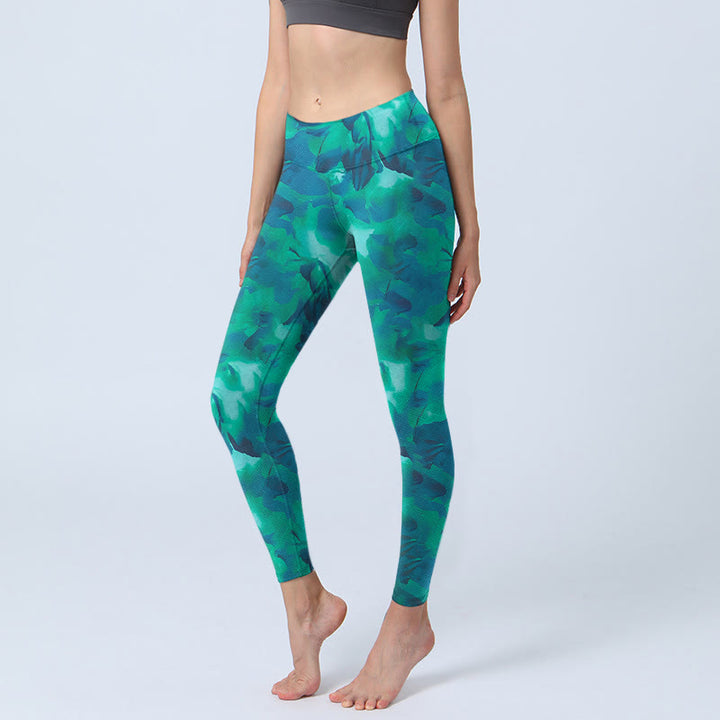Buddha Stones Floral Print Gym Leggings Women's Yoga Pants - LightSeaGreen - US18，UK/AU22，EU50 (4XL) - image 0
