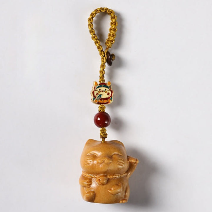 Buddha Stones Small Leaf Red Sandalwood Green Sandalwood Sandalwood Lucky Cat Protection Key Chain Phone Hanging Decoration - Sandalwood - Key Chain - image 18