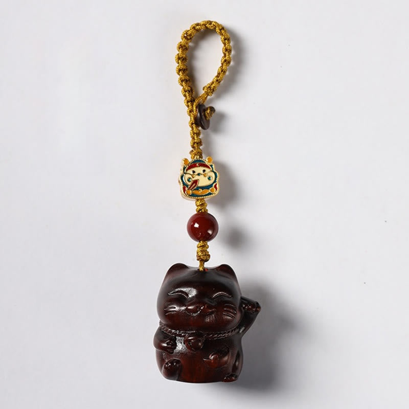 Buddha Stones Small Leaf Red Sandalwood Green Sandalwood Sandalwood Lucky Cat Protection Key Chain Phone Hanging Decoration - image 3