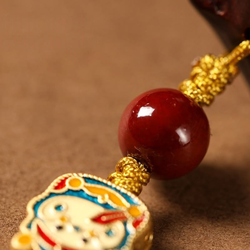 Buddha Stones Small Leaf Red Sandalwood Green Sandalwood Sandalwood Lucky Cat Protection Key Chain Phone Hanging Decoration - image 9