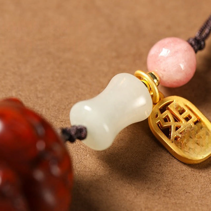 Buddha Stones Small Leaf Red Sandalwood Green Sandalwood Sandalwood Lucky Cat Protection Key Chain Phone Hanging Decoration - image 12