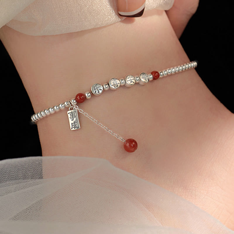 Buddha Stones 925 Sterling Silver Small Beads Red Agate Peace And Joy Blessing Anklet - image 7