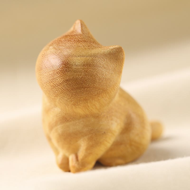 Buddha Stones Small Cat Sandalwood Protection Home Decoration(Random Type) - 6.1*4.8*3.4cm(Random Left And Right Type) - image 1