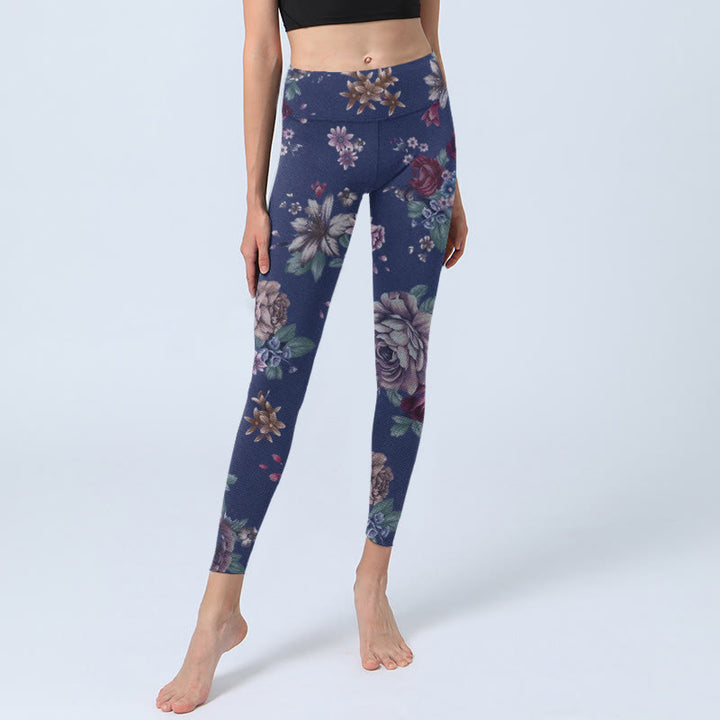 Buddha Stones Red Rose Peony Chrysanthemum Print Gym Leggings Women's Yoga Pants - image 5