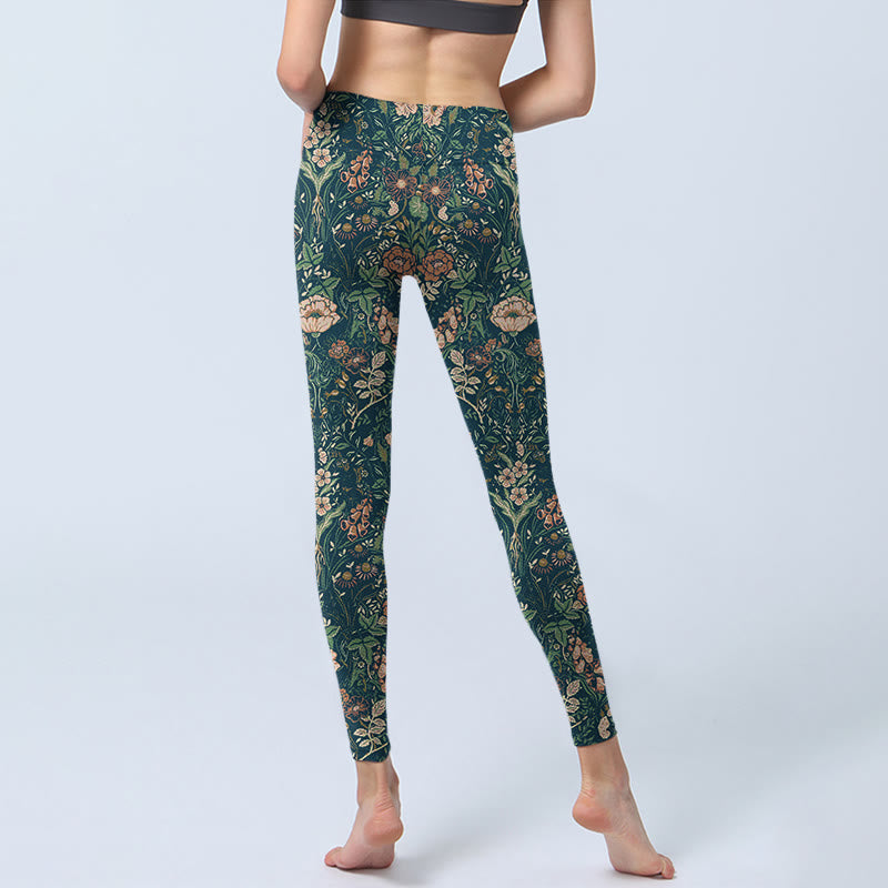 Buddha Stones Green Stitching Flowers Vines Pattern Print Gym Leggings Women's Yoga Pants - image 7