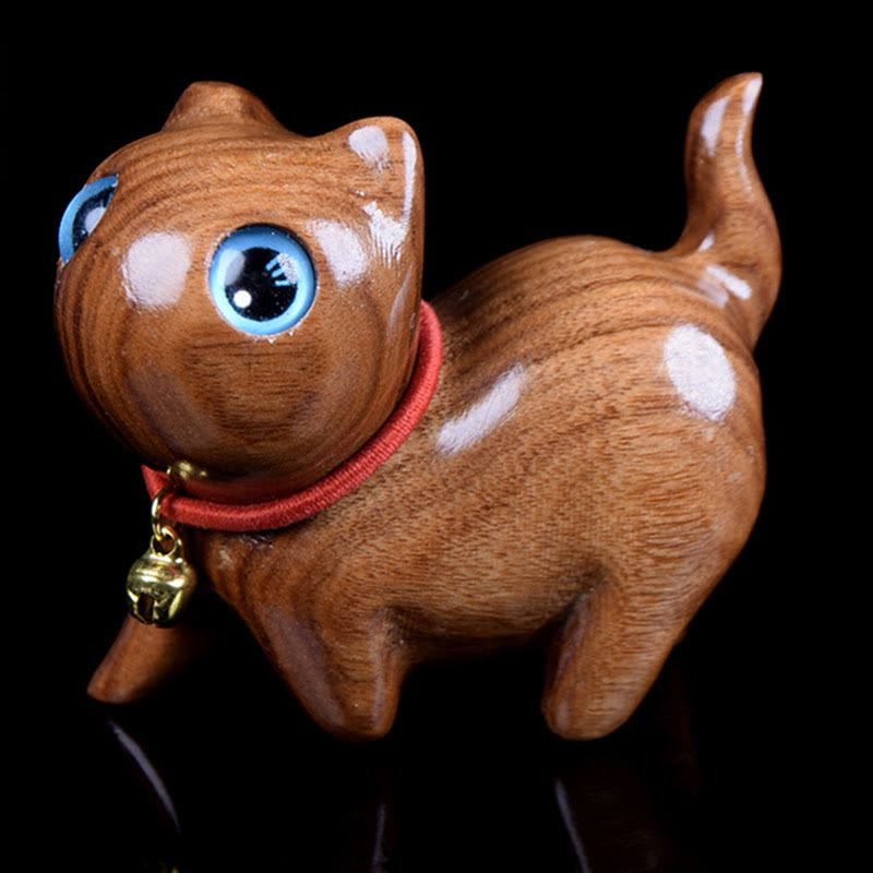 Buddha Stones Rosewood Carving Cat Warmth Home Decoration - Blue About 65*32*48mm - image 1