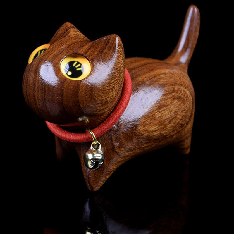 Buddha Stones Rosewood Carving Cat Warmth Home Decoration - Yellow About 65*32*48mm - image 2
