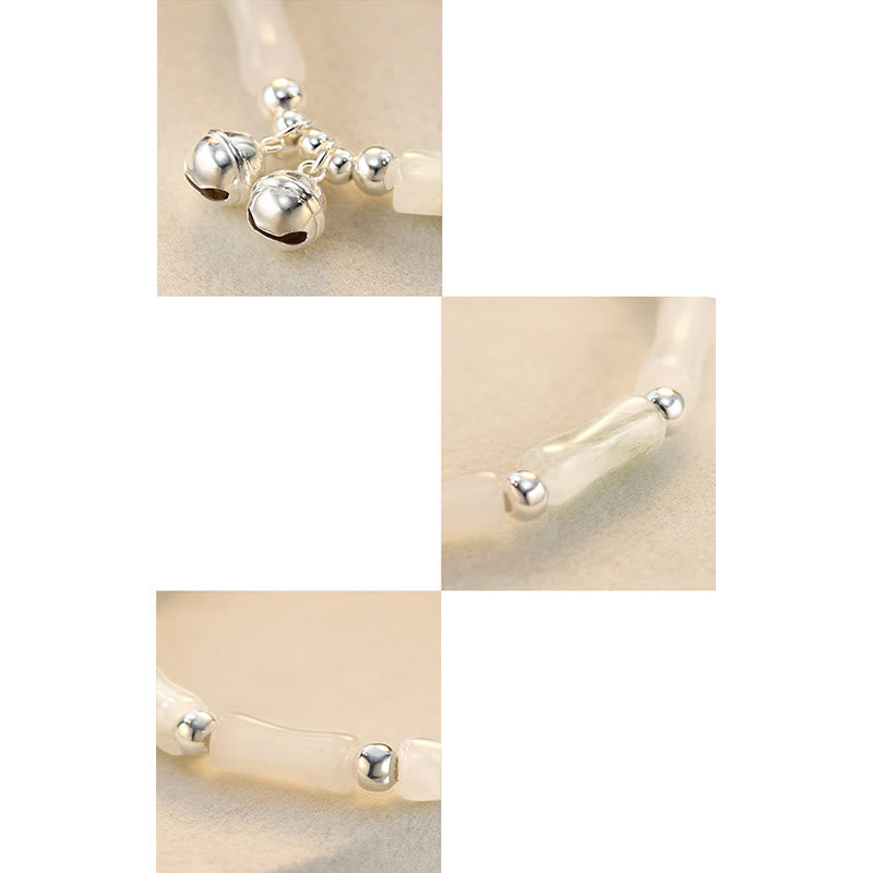 Buddha Stones 925 Sterling Silver Natural White Jade Bamboo Bell Charm Luck Happiness Bracelet - image 7