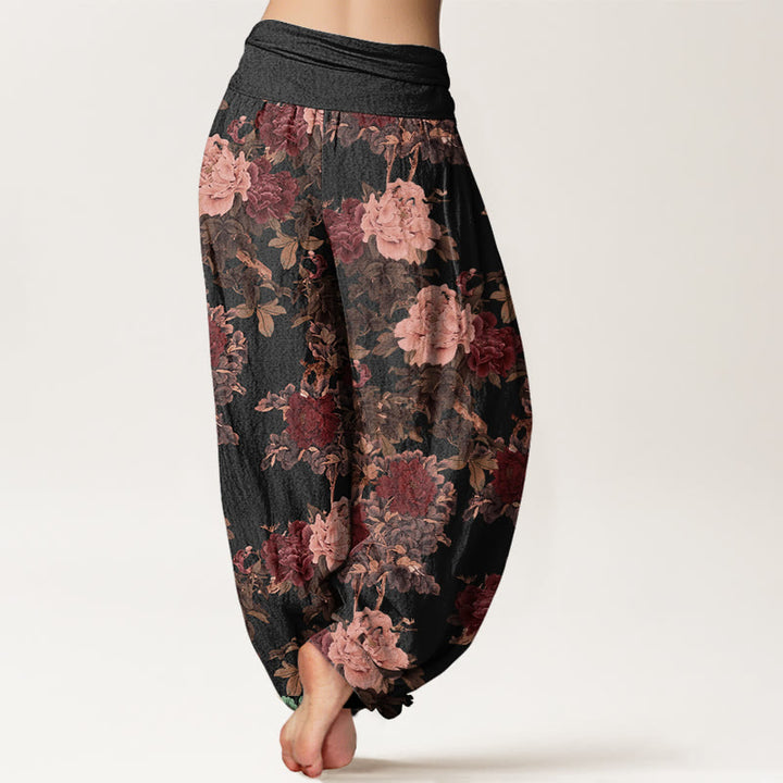 Buddha Stones Casual Lush Peony Flowers Leaf Pattern Women's Elastic Waist Harem Pants - image 3