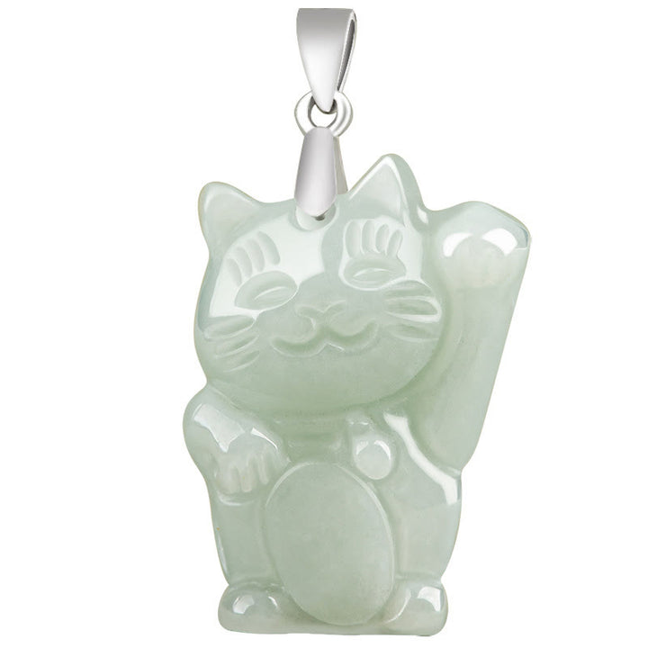 Buddha Stones 925 Sterling Silver Jade Fortune Cat Prosperity Necklace Pendant - image 6