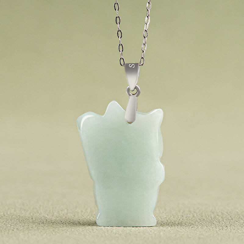 Buddha Stones 925 Sterling Silver Jade Fortune Cat Prosperity Necklace Pendant - image 3