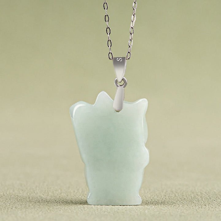Buddha Stones 925 Sterling Silver Jade Fortune Cat Prosperity Necklace Pendant - image 3