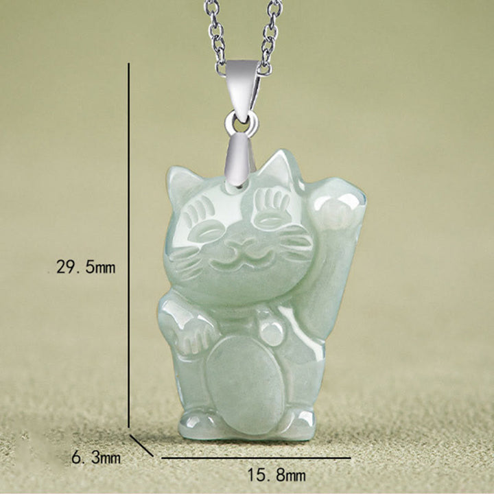 Buddha Stones 925 Sterling Silver Jade Fortune Cat Prosperity Necklace Pendant - image 5