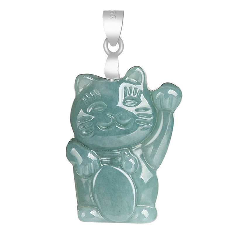 Buddha Stones Natural Jade Lucky Cat Abundance Titanium Steel Necklace Pendant - image 4
