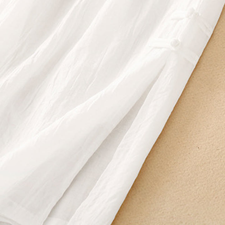 Buddha Stones Casual Plain Color Chinese Frog Button Cotton Linen Women's Wide Leg Pants - image 5