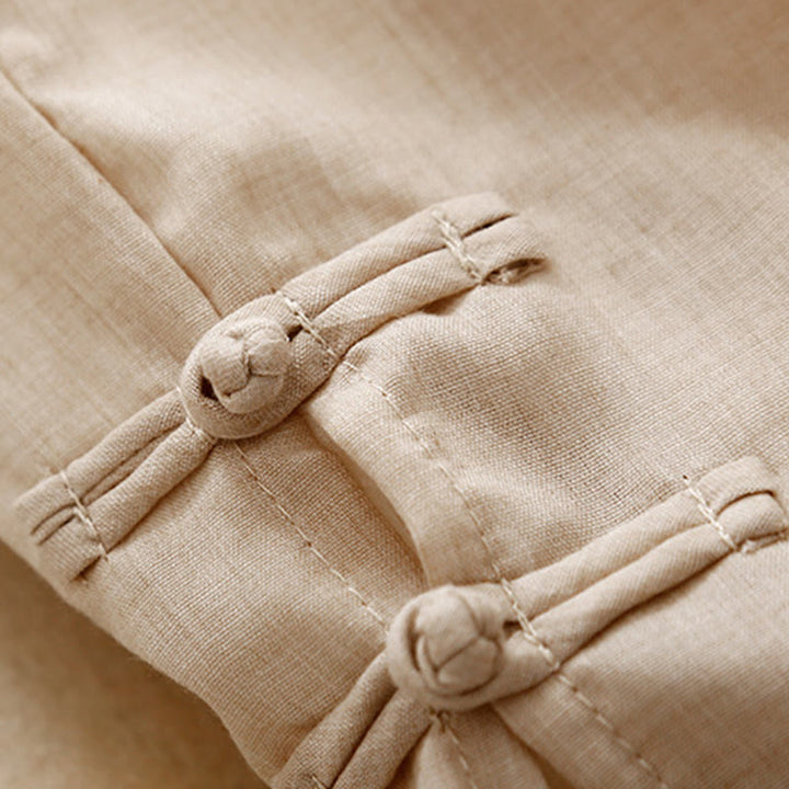 Buddha Stones Casual Plain Color Chinese Frog Button Cotton Linen Women's Wide Leg Pants - image 14