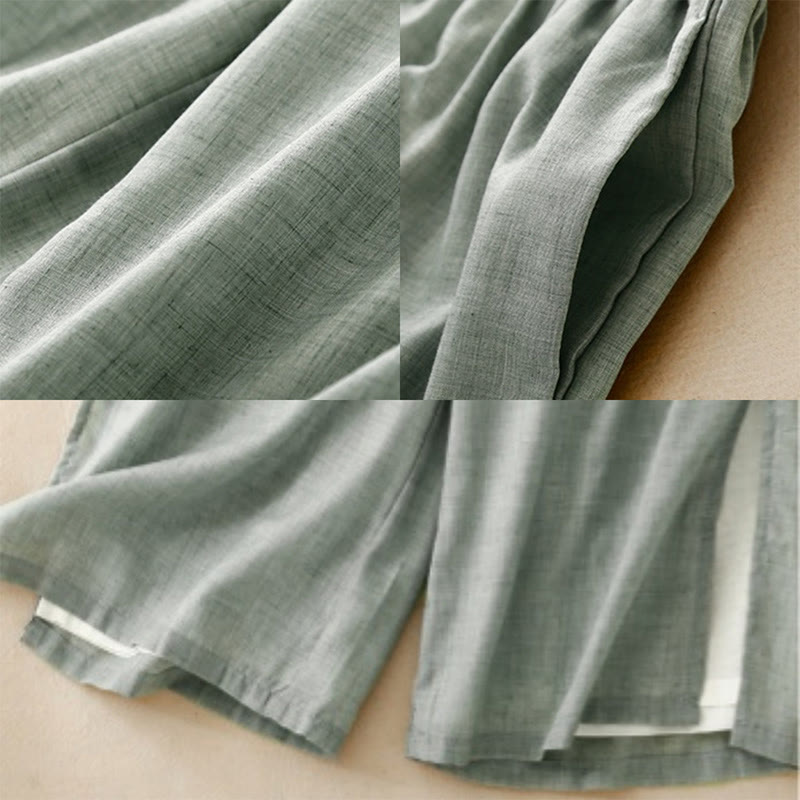 Buddha Stones Casual Plain Color Chinese Frog Button Cotton Linen Women's Wide Leg Pants - image 19