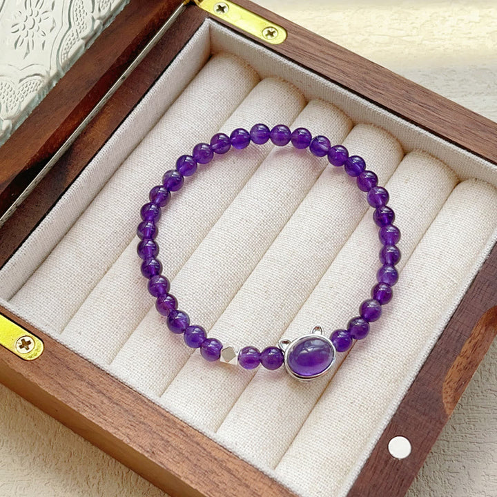Buddha Stones Amethyst Faceless Cat Balance Bracelet