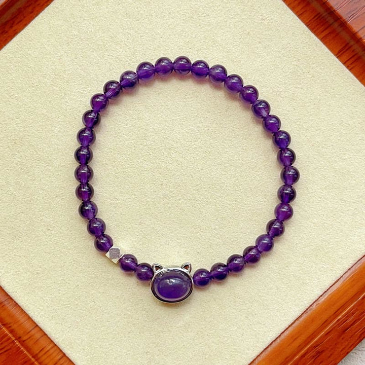 Buddha Stones Amethyst Faceless Cat Balance Bracelet