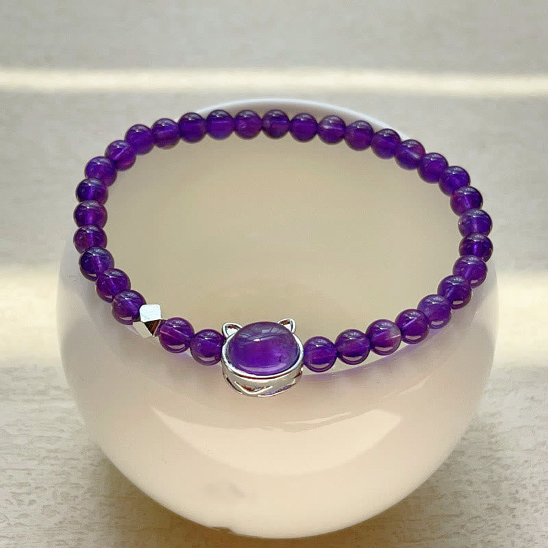 Buddha Stones Amethyst Faceless Cat Balance Bracelet