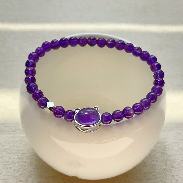 Buddha Stones Amethyst Faceless Cat Balance Bracelet
