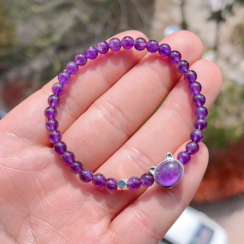 Buddha Stones Amethyst Faceless Cat Balance Bracelet