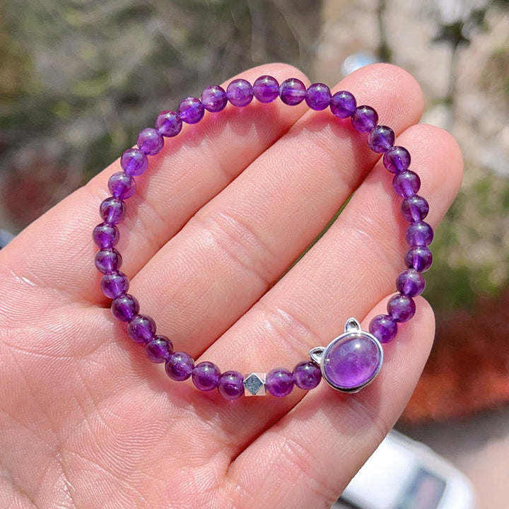Buddha Stones Amethyst Faceless Cat Balance Bracelet