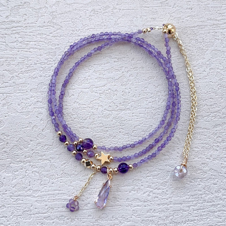 Buddha Stones Natural Amethyst Water Drop Star Meditation Triple Wrap Bracelet