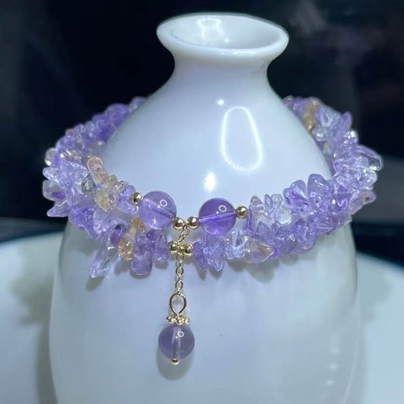 Buddha Stones Irregular Natural Amethyst Citrine Gravel Meditation Double Layer Bracelet