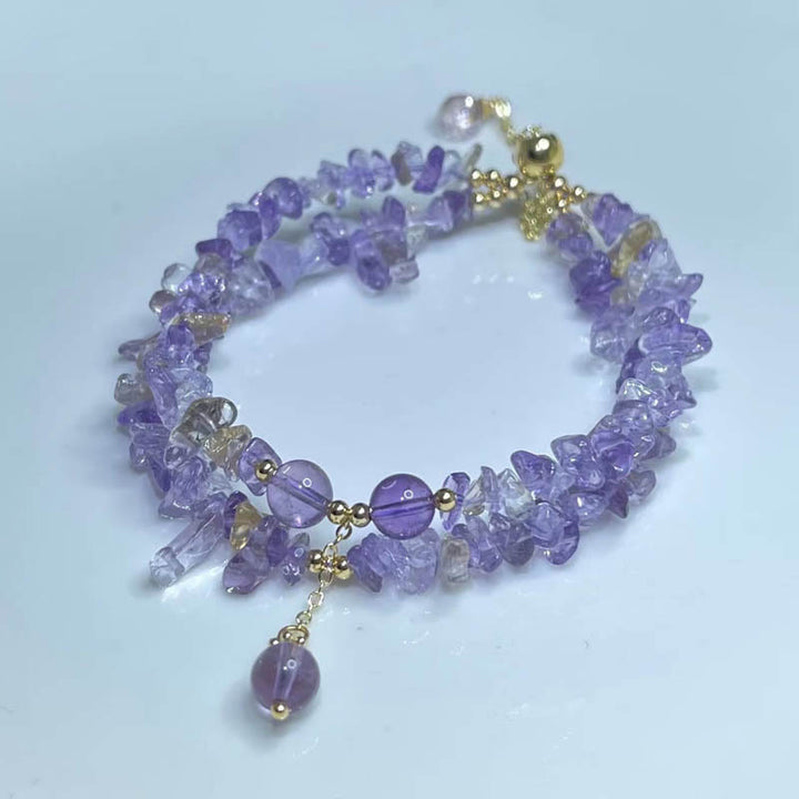 Buddha Stones Irregular Natural Amethyst Citrine Gravel Meditation Double Layer Bracelet