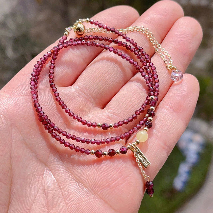 Buddha Stones Small Natural Garnet Passion Triple Wrap Bracelet