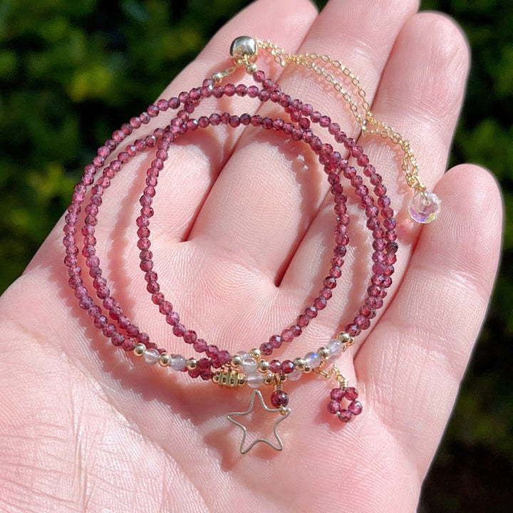 Buddha Stones Small Natural Garnet 14k Gold Plated Copper Passion Triple Wrap Bracelet