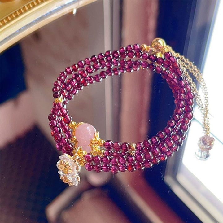 Buddha Stones Natural Flower Garnet Pink Crystal Calm Double Wrap Bracelet