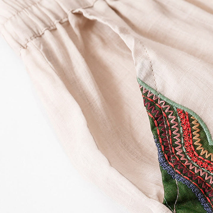 Buddha Stones Summer Embroidery Double Layer Cotton Linen Women's Wide Leg Pants With Pockets - image 19