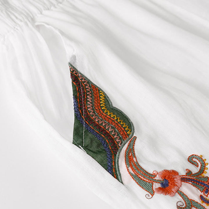 Buddha Stones Summer Embroidery Double Layer Cotton Linen Women's Wide Leg Pants With Pockets - image 26