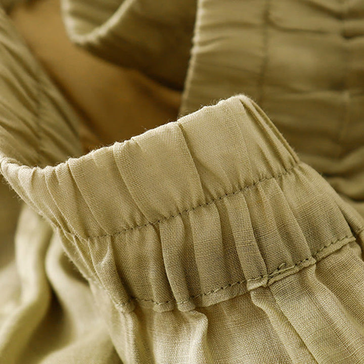 Buddha Stones Summer Embroidery Double Layer Cotton Linen Women's Wide Leg Pants With Pockets - image 3