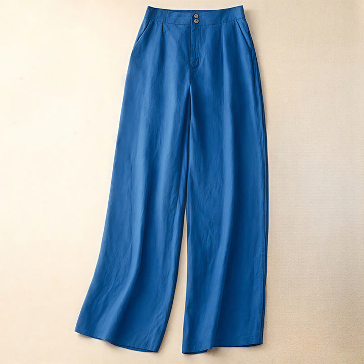 Buddha Stones Summer Casual Simple Design Linen Women's Wide Leg Pants With Zipper Pockets - RoyalBlue - US8-10，UK/AU12-14，EU40-42 (2XL) - image 16