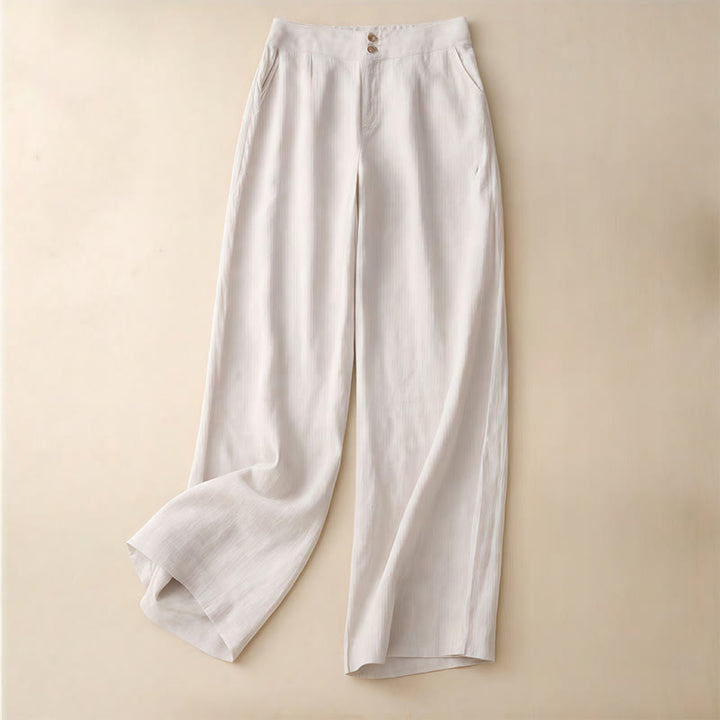 Buddha Stones Summer Casual Simple Design Linen Women's Wide Leg Pants With Zipper Pockets - Linen - US8-10，UK/AU12-14，EU40-42 (2XL) - image 10