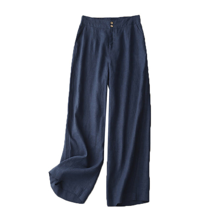 Buddha Stones Summer Casual Simple Design Linen Women's Wide Leg Pants With Zipper Pockets - image 60