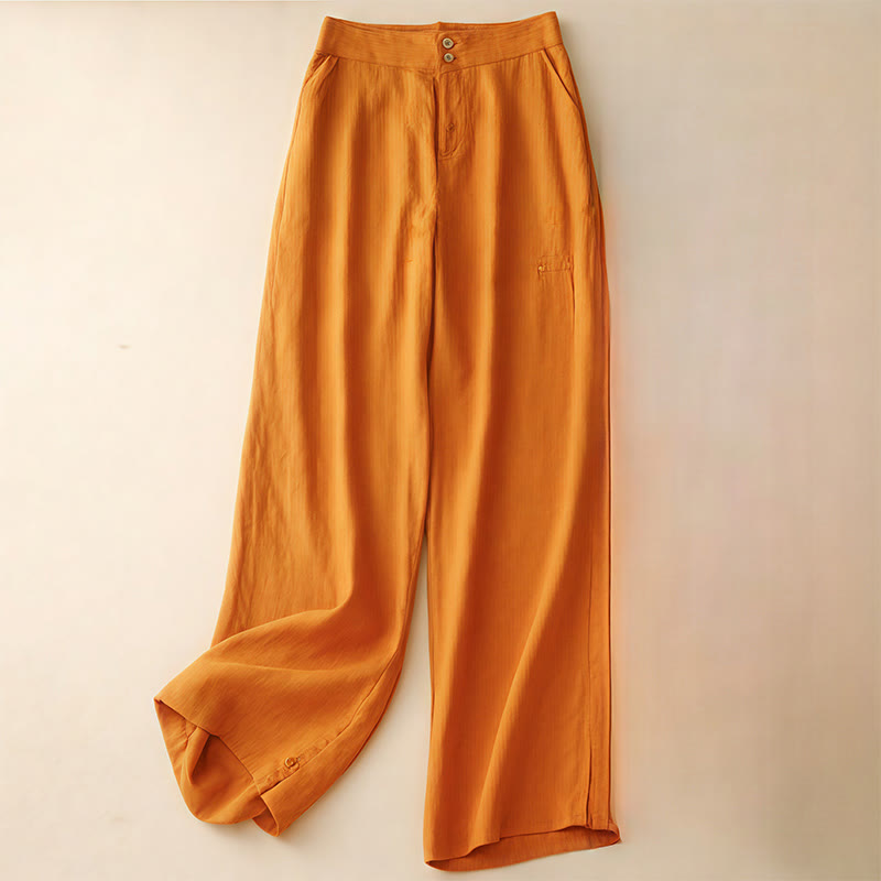 Buddha Stones Summer Casual Simple Design Linen Women's Wide Leg Pants With Zipper Pockets - DarkOrange - US8-10，UK/AU12-14，EU40-42 (2XL) - image 21