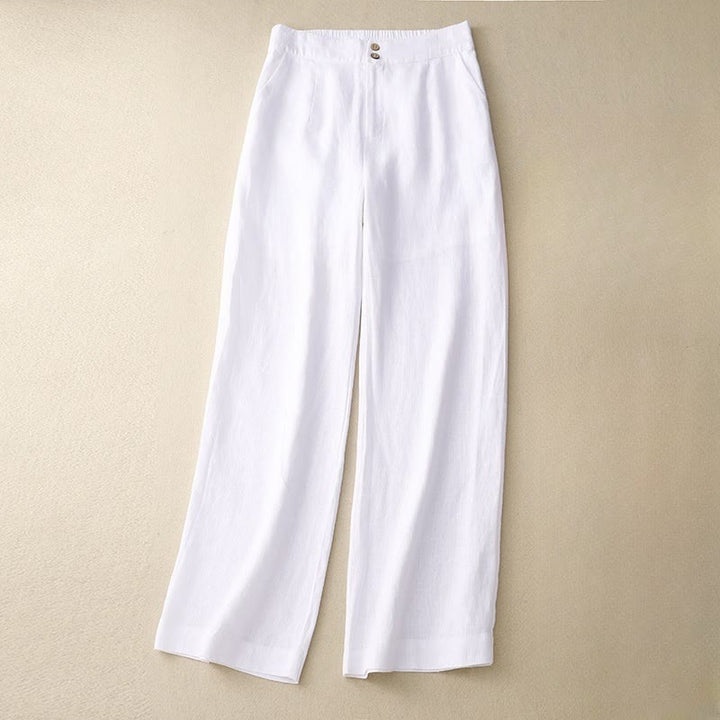 Buddha Stones Summer Casual Simple Design Linen Women's Wide Leg Pants With Zipper Pockets - White - US8-10，UK/AU12-14，EU40-42 (2XL) - image 5
