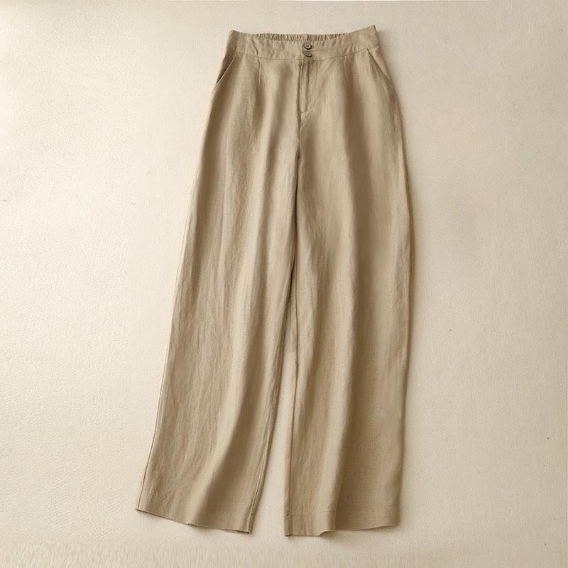 Buddha Stones Summer Casual Simple Design Linen Women's Wide Leg Pants With Zipper Pockets - image 37