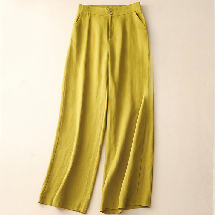 Buddha Stones Summer Casual Simple Design Linen Women's Wide Leg Pants With Zipper Pockets - Yellow - US8-10，UK/AU12-14，EU40-42 (2XL) - image 50